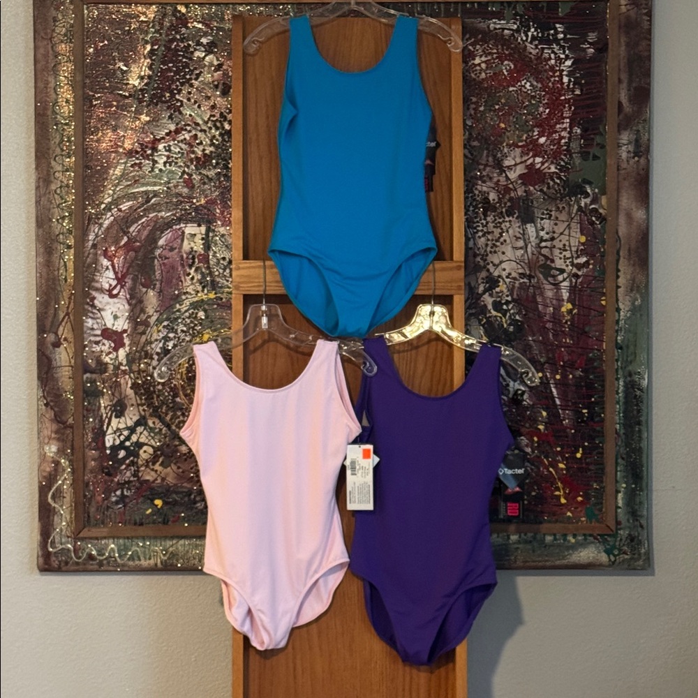 Kids tank leotard in turquoise, Pink, Purple
